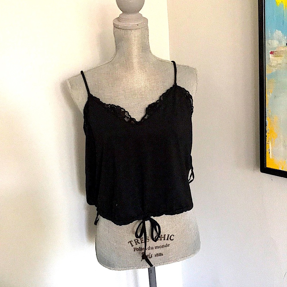 RARE Zara laced black cinched satin top